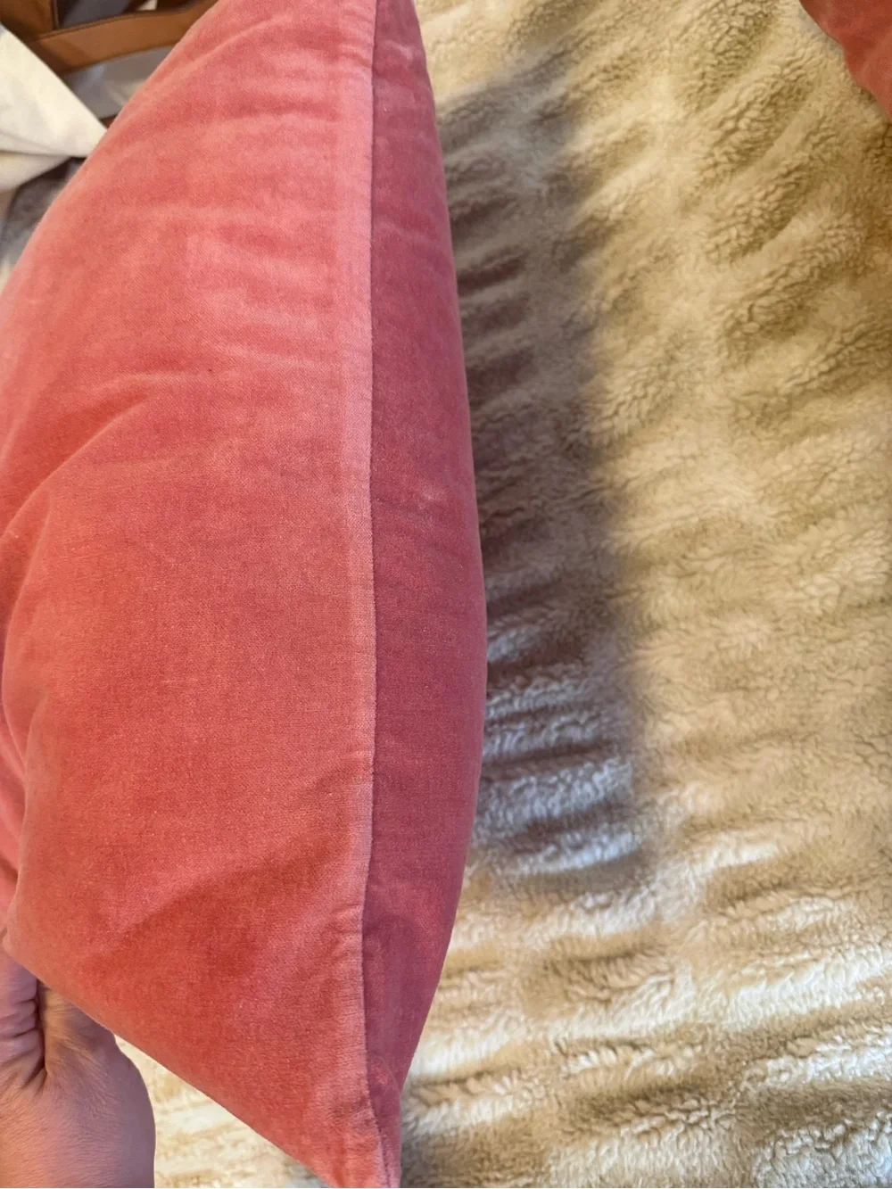 Pair of Down Stuffed Velvet Accent Pillow (2) - Coral